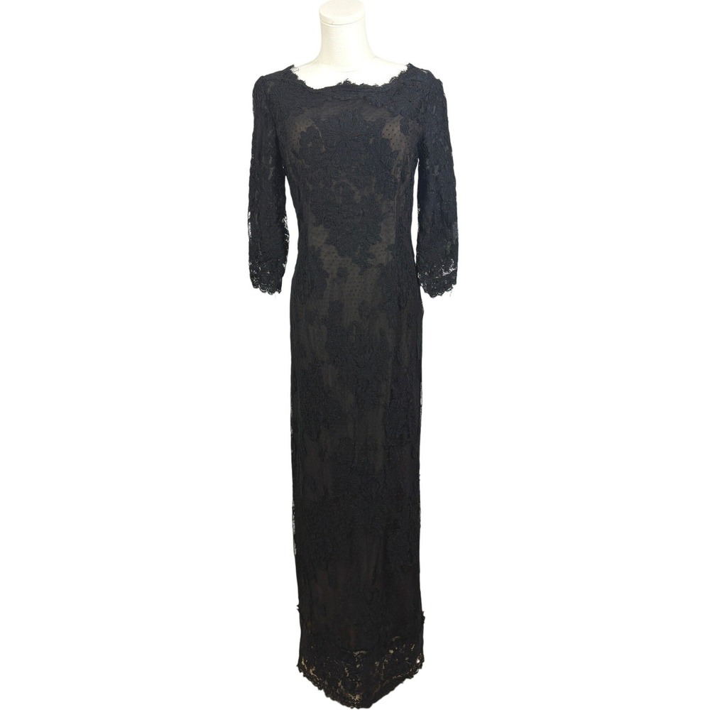 Melinda Eng Vintage 90s Black French Lace Silk Lined Gown Dress Size M